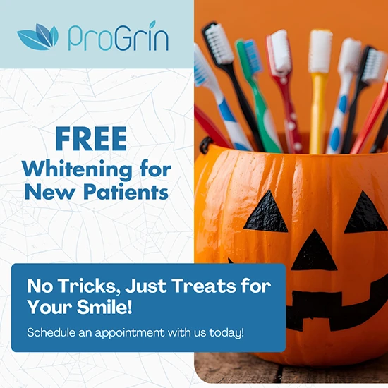 Special Offer: FREE Whitening for New Patients! No tricks, just treats for your smile. Happy Halloween!